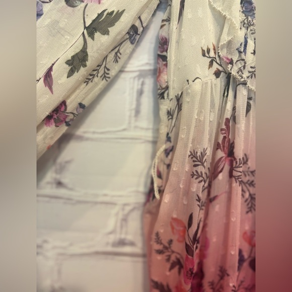 Anthropologie Ombre Pink & Cream Floral Chiffon Dress – Size 2 - Picture 6 of 8